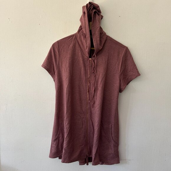 Logo Lounge Lori Goldstein Tunic Top Womens Large Purple Zip Up Pockets Hooded - Picture 1 of 7